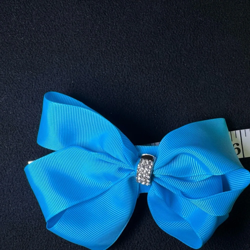 Handmade Aqua Blue with a rhinestone Ribbon Bow for girls New